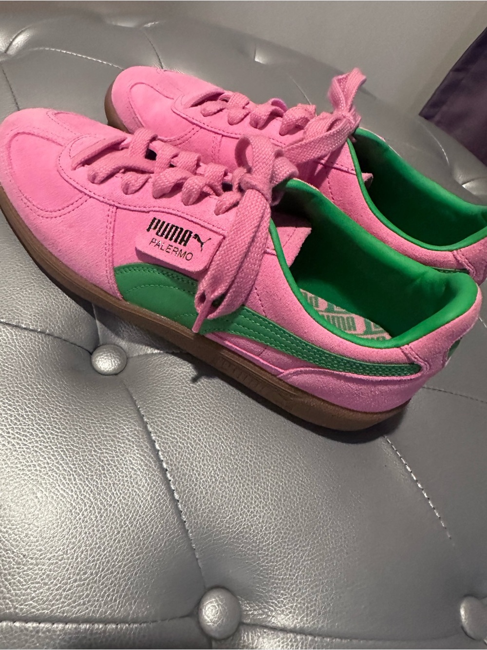 Puma Pink & Green ‘Palermo’ Suede Sneakers - Picture 5 of 8